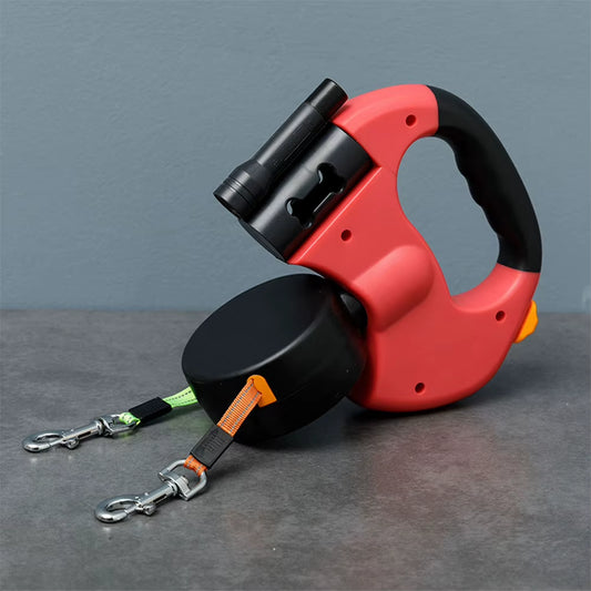 Double Headed Dog Leash Dog Walking Leash with LED Light Dual Pet Leash Retractable Dog Leash for Small Medium Dogs